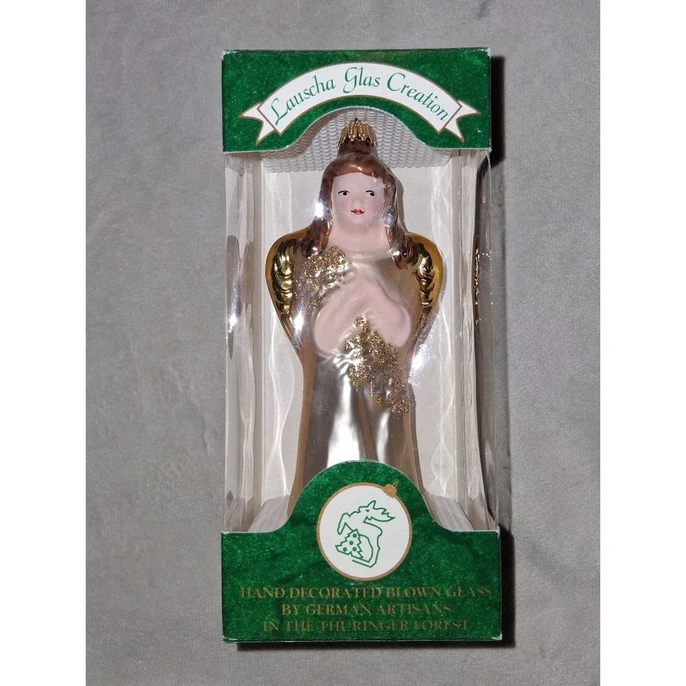 Lauscha Glas Creation German Hand Blown Glass Angel Christmas Ornament w/ Box